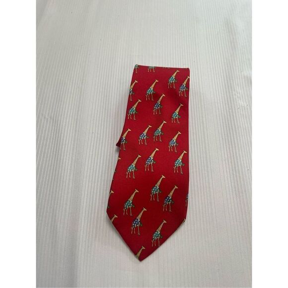 Brooks Brothers Makers Red Silk Giraffe Print Tie Necktie - Picture 1 of 5